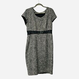 DE‎ Collection Dress Womens 14 Sheath Faux Leather Trim Short Sleeve Career Work